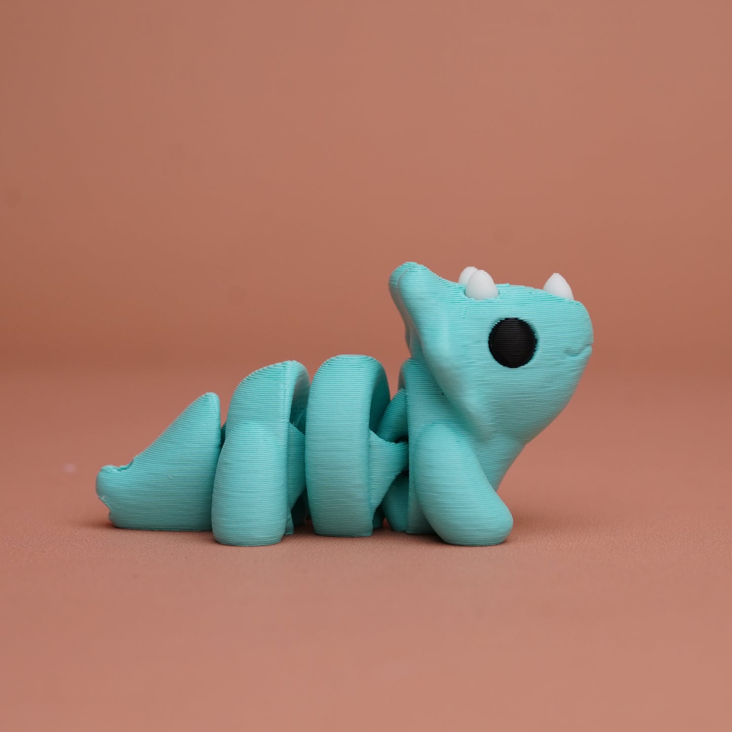 Flexi Baby Triceratops Dragon Toy – 3D Printed, Cute Turquoise Collectible