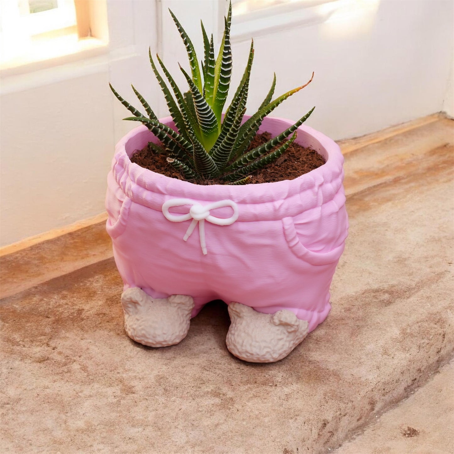 🧸 Beary Cozy Planter – Pink Shorts Edition