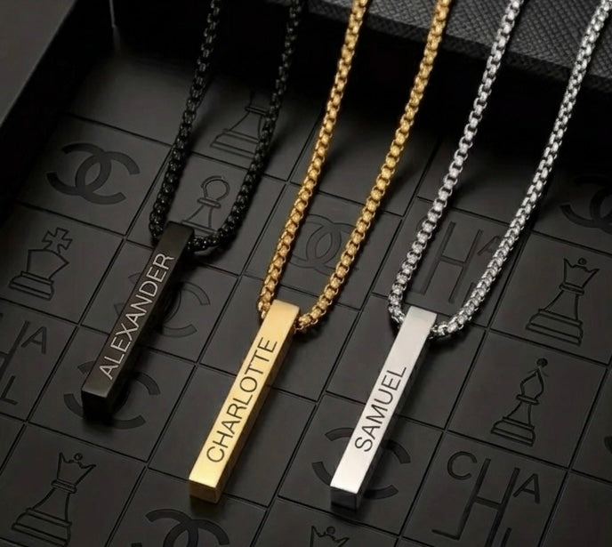Personalized Bar Necklace ✨ Custom Name Engraved Gift (Gold/Silver/Black)