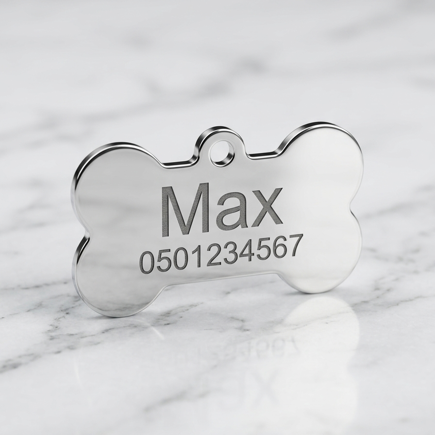 Personalized Dog Name Tag – Engraved Stainless Steel Bone Pet ID Tag with Phone Number